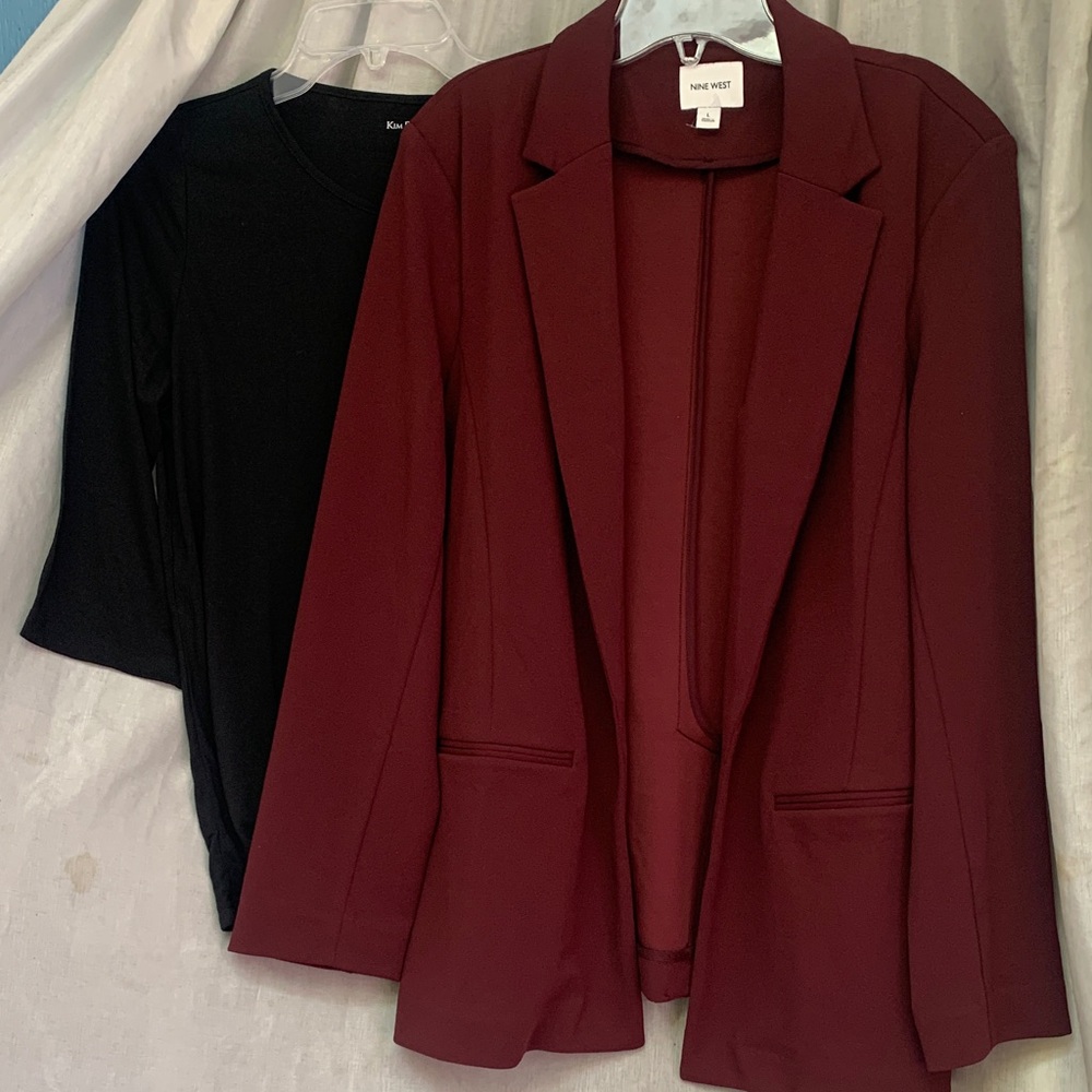 Nine West Maroon Open-Front Blazer